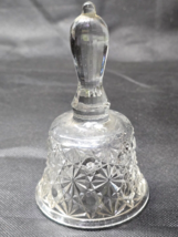 Vintage Mosser Glass Ohio 5.25&quot; Crystal Clear Daisy &amp; Button Bell With Clapper - £6.82 GBP