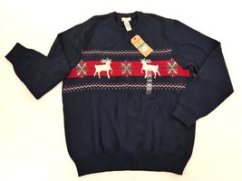 New Xmas Winter Sweater w Reindeer Blue Crewneck Pullover Mens X Large D... - $33.99