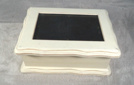 Cottage Core Farmhouse Beige Wooden Jewelry Box with Photo Frame Top Hin... - $9.85