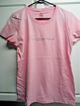 Bridesmaid Womens Sz Pink With Silver rhinestone spell out Tee tshirt shirt - $10.89