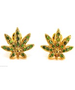 Weed Earrings Green Crystal Rhinestone Marijuana Leaf Kush Cannabis Post... - £11.97 GBP