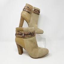 Iman Womens Tan Suede &amp; Leather Side Zip Heel Booties, Size 8 - £22.54 GBP