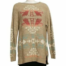 RALPH LAUREN Tan Southwestern Geometric Linen Cotton Tunic Sweater M - £58.34 GBP