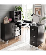 Manicure Table Nail Station w/Dust Collector L Shaped Nail Tech Table with  - $391.99