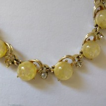 Lucite Confetti Thermoset Necklace Vintage Gold Tone Yellow Japan Rhinestones - £11.65 GBP