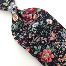 Boston Traders Tie Cotton Olive Green Pink Red Necktie Floral Roses #I20 Vintage - £15.50 GBP