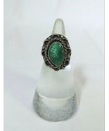 Native American Green Turquoise Scallop Frame Sterling Silver 925 Size 4.5 - £53.18 GBP