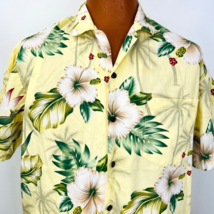 JC Hawaiian Aloha L Shirt Hibiscus Flower Palm Tree Leave Yellow Floral Tropical - £31.96 GBP