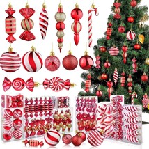 Red Christmas Tree Ornaments 84 Ball Ornaments Bulk Swirl Lollipop Candy Cane - £55.94 GBP