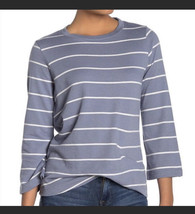 Melloday Women’s Long Sleeve French Terry Pullover Top Blue Stripes SZ M - £13.57 GBP