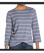 Melloday Women’s Long Sleeve French Terry Pullover Top Blue Stripes SZ M - €14,38 EUR