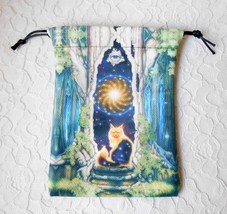 Tarot or Oracle Card Deck Bag, 5&quot; x 7&quot; Orange Ginger Kitty Cat Forest Stars - £9.82 GBP