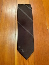 Vintage Oscar de la Renta Logo Brown Striped Necktie Tie - £14.92 GBP