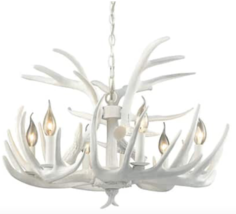 Horchow White 6-Light 25&quot;W Antler Chandelier Modern Luxe Glam NEW - £611.60 GBP
