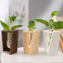 Wooden Frame Hydroponic Glass Vase, Plant Growing Vase, Home Decor Vase - £14.94 GBP+