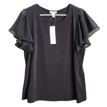 NWT Calvin Klein Black Top with Sheer Ruffle Sleeves - Sz Medium - £23.72 GBP
