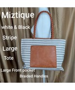 Miztique White &amp; Black Striped Front Slip Pocket Large Tote - £15.83 GBP