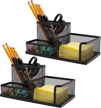 Ludato 3 Compartments Black Mesh Pencil Holder For Office Desk, 2 Pc. Me... - $26.87