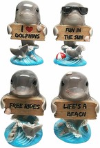 Ocean Marine Aquatic Cool Dolphin Family Holding Sign Small Figurines Set - $31.99