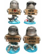 Ocean Marine Aquatic Cool Dolphin Family Holding Sign Small Figurines Set - $43.75 CAD