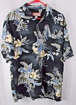 Caribbean Joe men&#39;s button front L large floral Hawaiian casual shirt black blue - £10.42 GBP