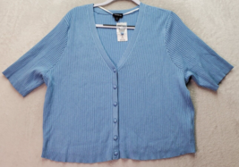 Torrid Cardigan Sweater Womens Size 3 Blue Crop Ribbed Short Sleeve Button Front - £25.51 GBP