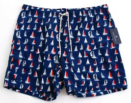 Rainforest Blue Sailboat Print Brief Lined Swim Trunks Water Shorts Men&#39;... - $59.99