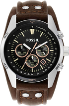 Fossil Mens Coachman Quartz Stainless Leather Chrono Watch Silver Brown CH2891 - £64.43 GBP