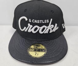 New Era Crooks &amp; Castles 59Fifty Fitted Hat Cap Size 7-1/8 Black PU Visor - £31.56 GBP