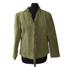 Chicos Design Suede Leather Jacket Womens 16 Chicos 3 Dalls Green Fringe - £47.17 GBP