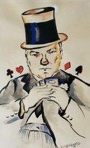 1978 Hand signed Lisa Lundsgaard Poker Card Dealer Watercolor Art Painting - £145.42 GBP