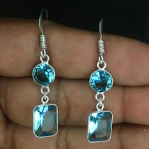 925 Sterling Silver Fine Jewelry Blue Topaz Earrings Gift Anniversary ES-1068 - £34.10 GBP