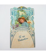 Valentine 3D Pop Up Die Cut Blonde Boy Hat Ship Daisy Blue Flowers Antiq... - £16.07 GBP