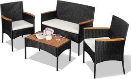 With A Wooden Tabletop And Cushions, This 4-Piece Patio Furniture Set From - $233.96