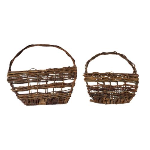 Primary image for Woven Grapevine Wall Hanging Basket Wicker Vine Handle Rustic Set Lot 2 9" 10"