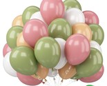Sage Green Pink Balloons, 60 Pcs 12 Inch Green Pink White Apricot Balloo... - £19.12 GBP