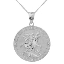 925 Sterling Silver Saint George Engravable CZ Medallion LG Pendant Neck... - £37.50 GBP+