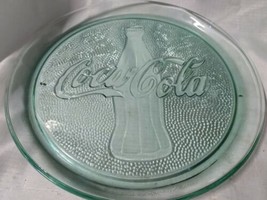 COCA COLA GREEN GLASS PLATTER SERVING PLATE TRAY 13&quot; PEBBLED EMBOSSED MINT! - $23.28