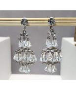 Vintage Clear Faceted Rhinestones MCM Silver-tone Chandelier Clip-on Ear... - £46.46 GBP