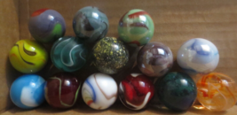 Vintage Handmade Large Multi Color Swirl Ribbon Marbles lot of 14 22 to 23mm - £74.33 GBP