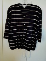 Christopher &amp; Banks Ladies 3/4-SLEEVE Black Striped CARDIGAN-XL-WORN ONCE-NICE - £7.12 GBP