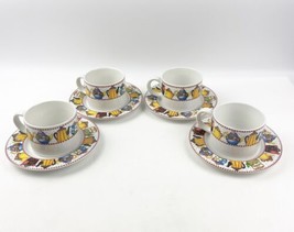 FOUR Mary Engelbreit “Afternoon Tea” Cup &amp; Saucer Set Sakura Mug 1994 Vintage - £39.32 GBP