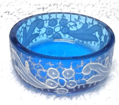 OLD Bright Blue w White Enameled Lace Glass Open Salt Dip 1 5/8 x 5/8 In - $24.26