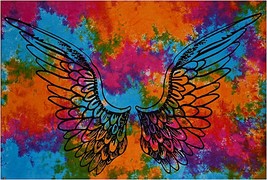 Marubhumi Psychedelic Tie Dye Mandala Angel Wings Hippie Boho Indian Tapestry - £9.50 GBP