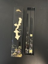 Vtg Japanese His &amp; Her Abalone MOP Inlaid Lacquered Box &amp; Chopsticks - $19.31