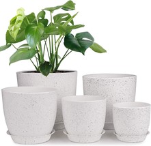 Homenote Plastic Planter 7/6/5.5/4.8/4.5 Inch Flower Pot Indoor, Speckled White - £28.18 GBP