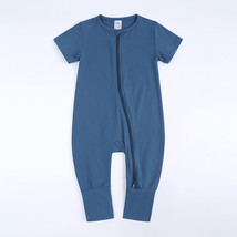 Short Sleeve BABY ROMPER BLUE 6-12M0 Cotton Double Zipper Infant Boy Pajama Cozy - £10.22 GBP