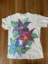 St Thomas Floral Vtg Design Shirt Size L White Short Sleeve Vacation Carribbean - $26.37