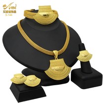 Dubai 24K Set For Women African Nigerian Necklace Set Earrings And Bracelets Bri - £21.50 GBP