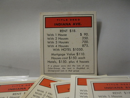 Board Game Piece: Monopoly - random Indiana Ave. Title Deed - $1.00